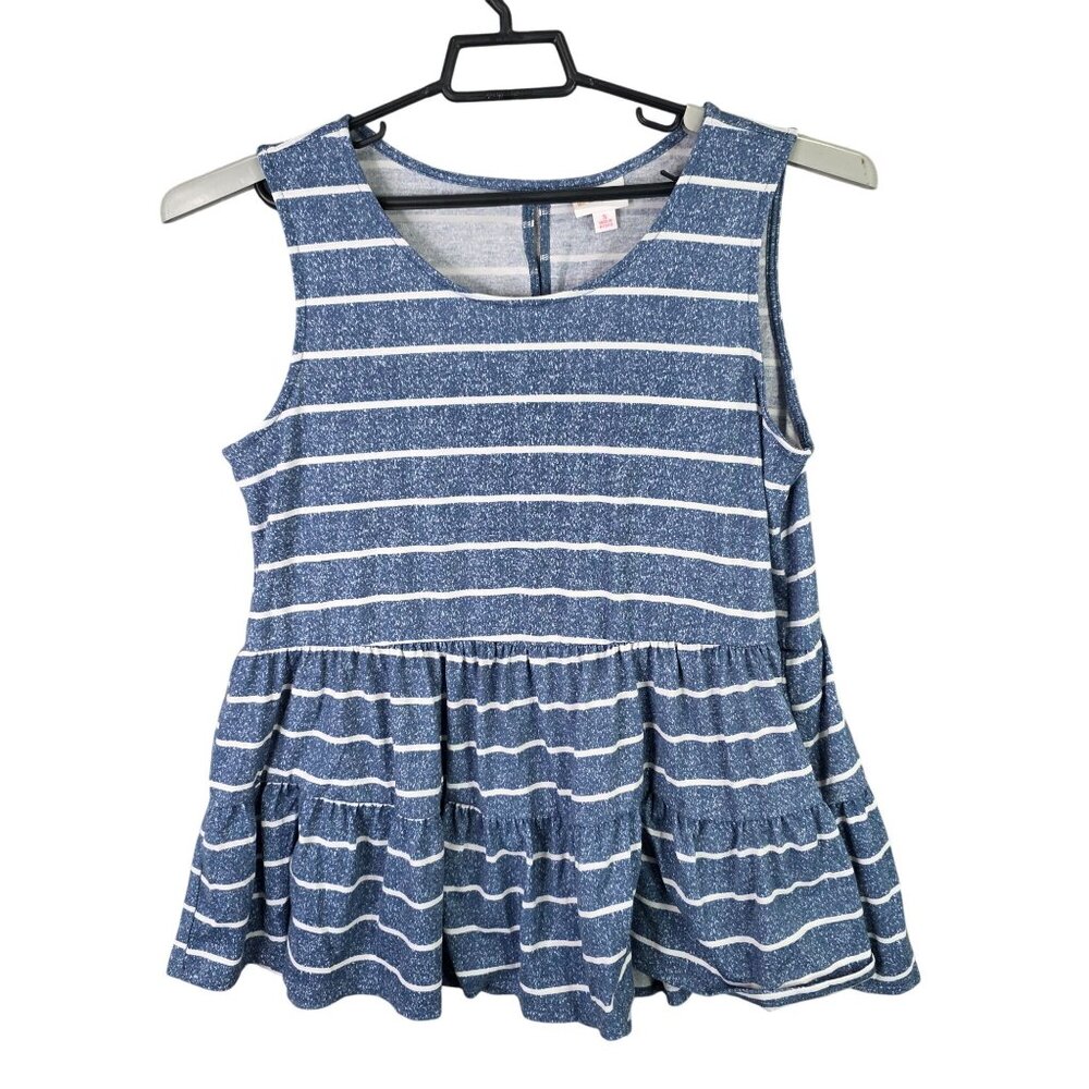 Womens LuLaRoe Blue & White Striped Sleeveless Tiered Babydoll Top Polyester S